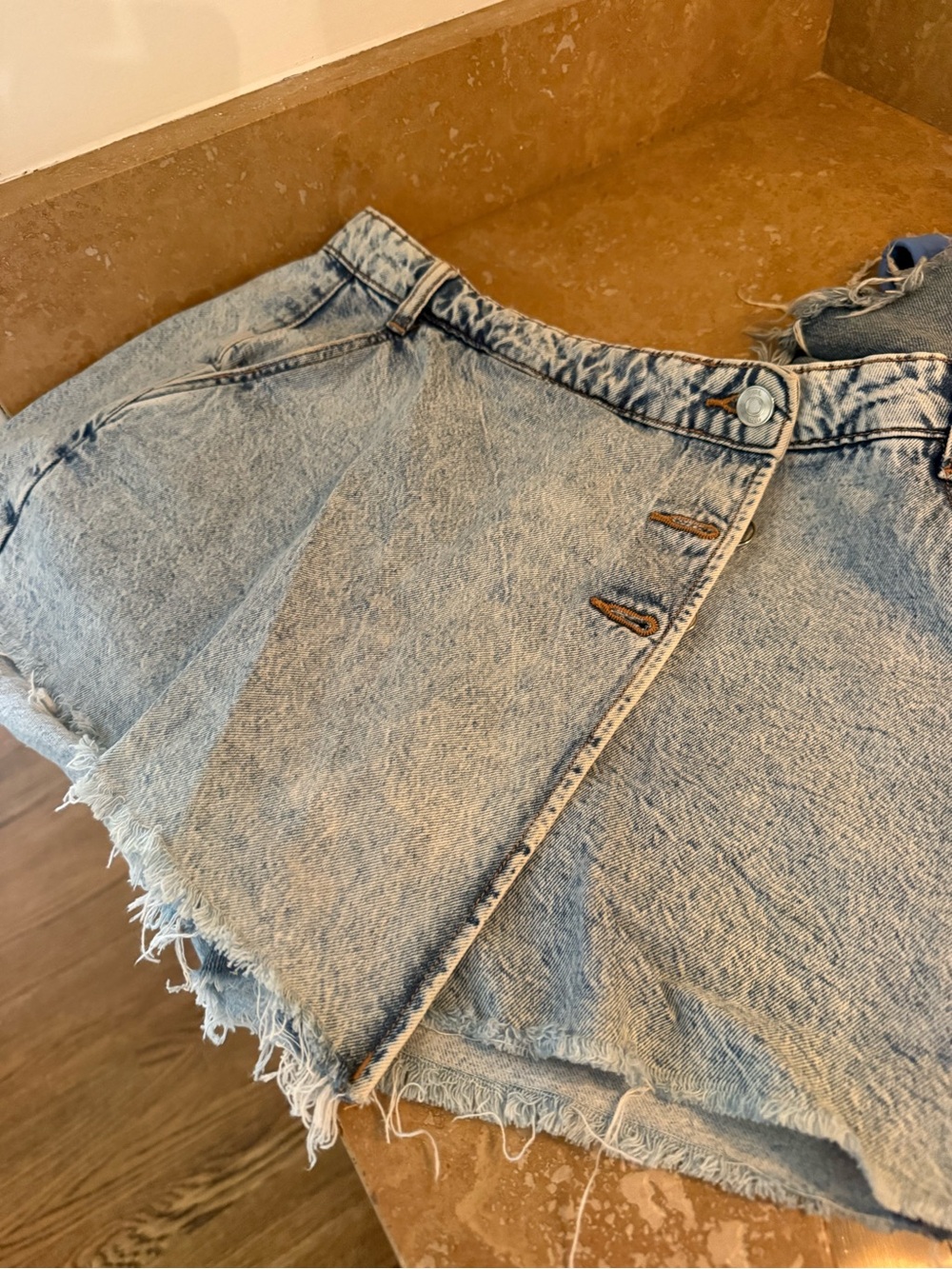 Zara Light Blue Distressed Denim Skort